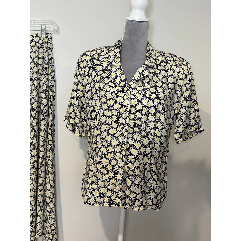 VTG 80s 90s JH Collectibles 10 Navy Blue Yellow White Floral Skirt Set Union Tag